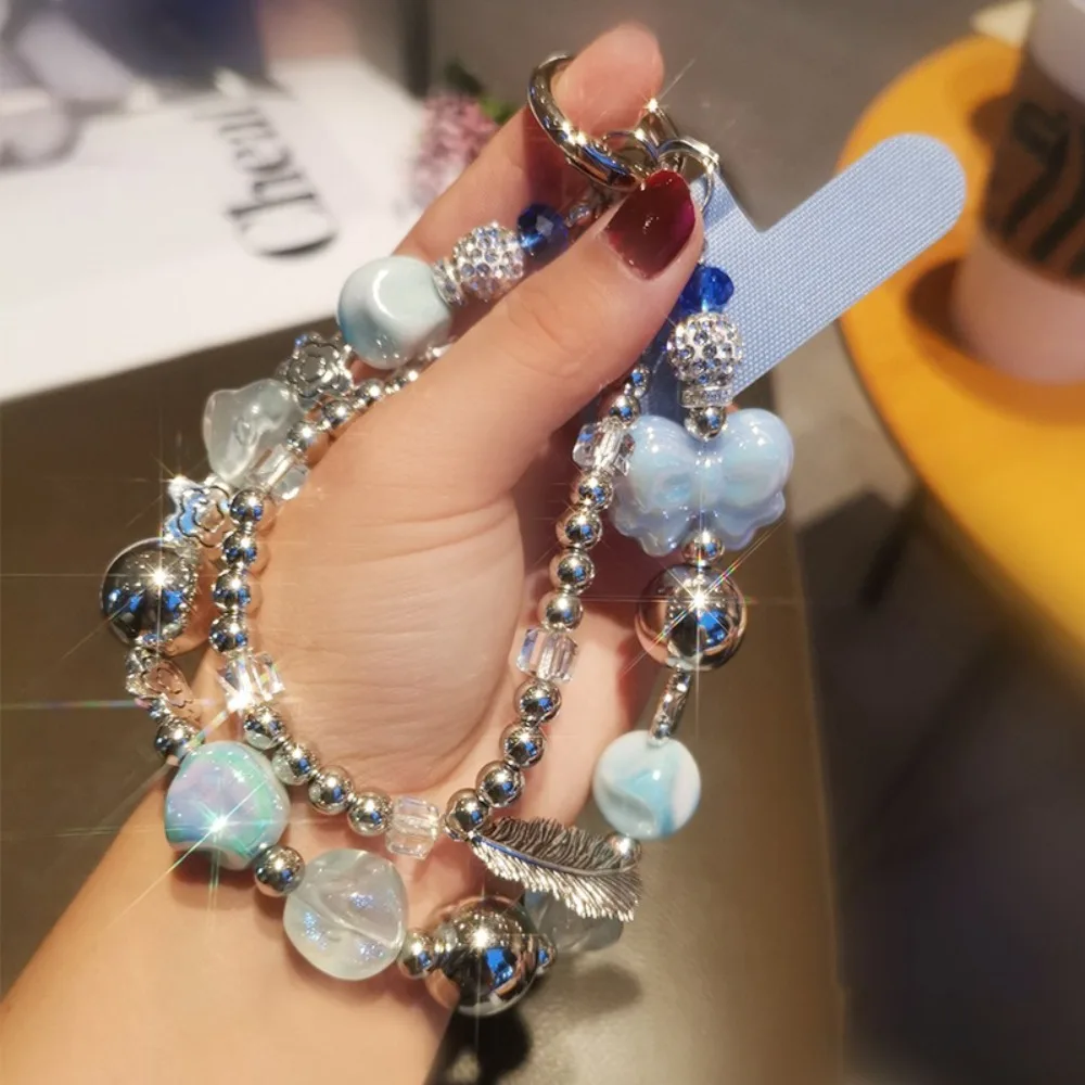 

Charm Feather Beaded Phone Chain Cute Sweet Bead Phone Pendant Cartoon Short Phone Wrist Strap Keychain