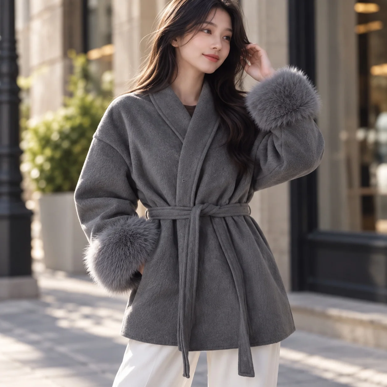 Casual Loose Fit Coat with Long Sleeve Regular Sleeve Summer Commuter Elegant Urban Relaxed Fit Tie Closure V Neck Women Coat