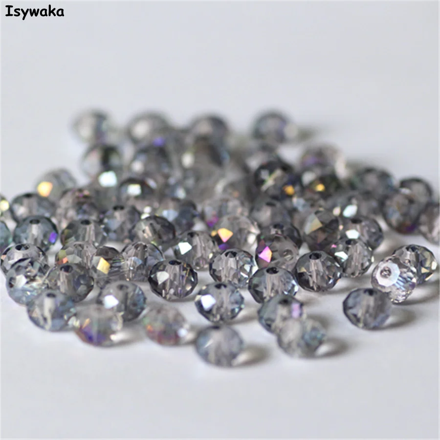 Isywaka Gray Purple Color 4*6mm 50pcs Rondelle Austria faceted Crystal Glass Beads Loose Spacer Round Beads for Jewelry Making
