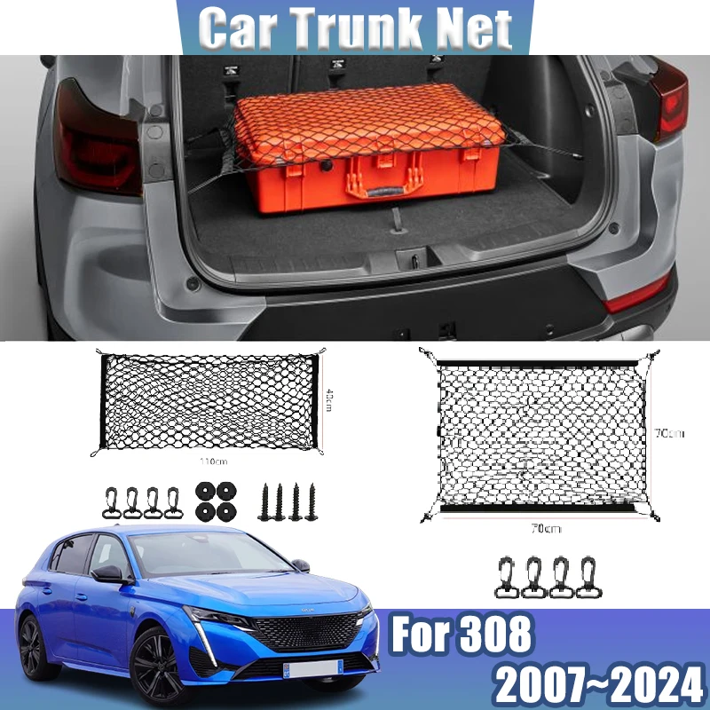 

For Peugeot 308 T7 T9 P5 Accessories 2007-2024 2008 Auto Storage Bag Package Trunk Nets Black Mesh Nylon Trunk Car Accessories