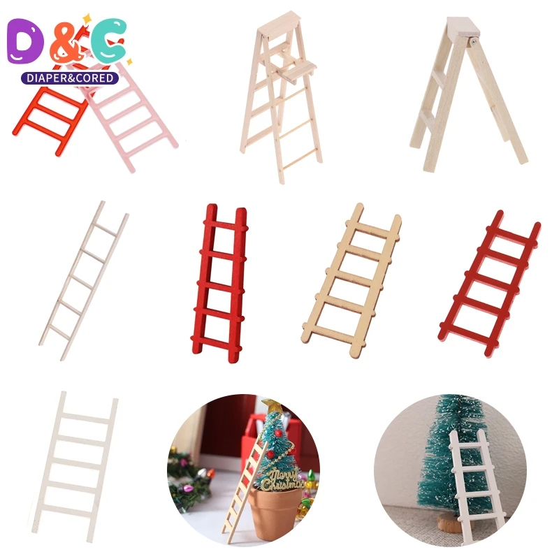 1:12 Dollhouse Miniature Furniture Handmade Wooden White Ladder Fairy Door For Kid Magic Tooth Fairy Doll Accessories 5Styles