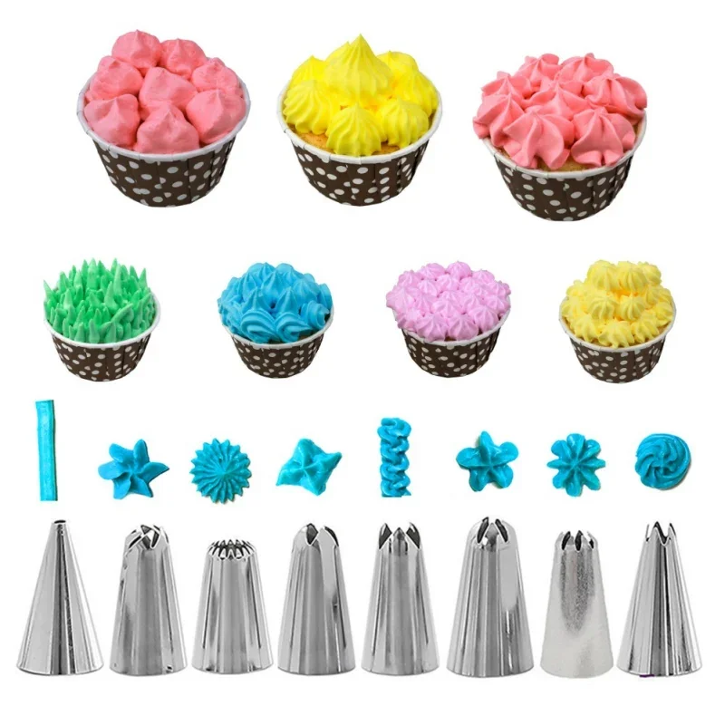 14-Piece Flower Mounting And Baking Set Kitchen Accessories Icing Piping Cream Pastry Bag With 8 Stainless Steel Nozzle Set