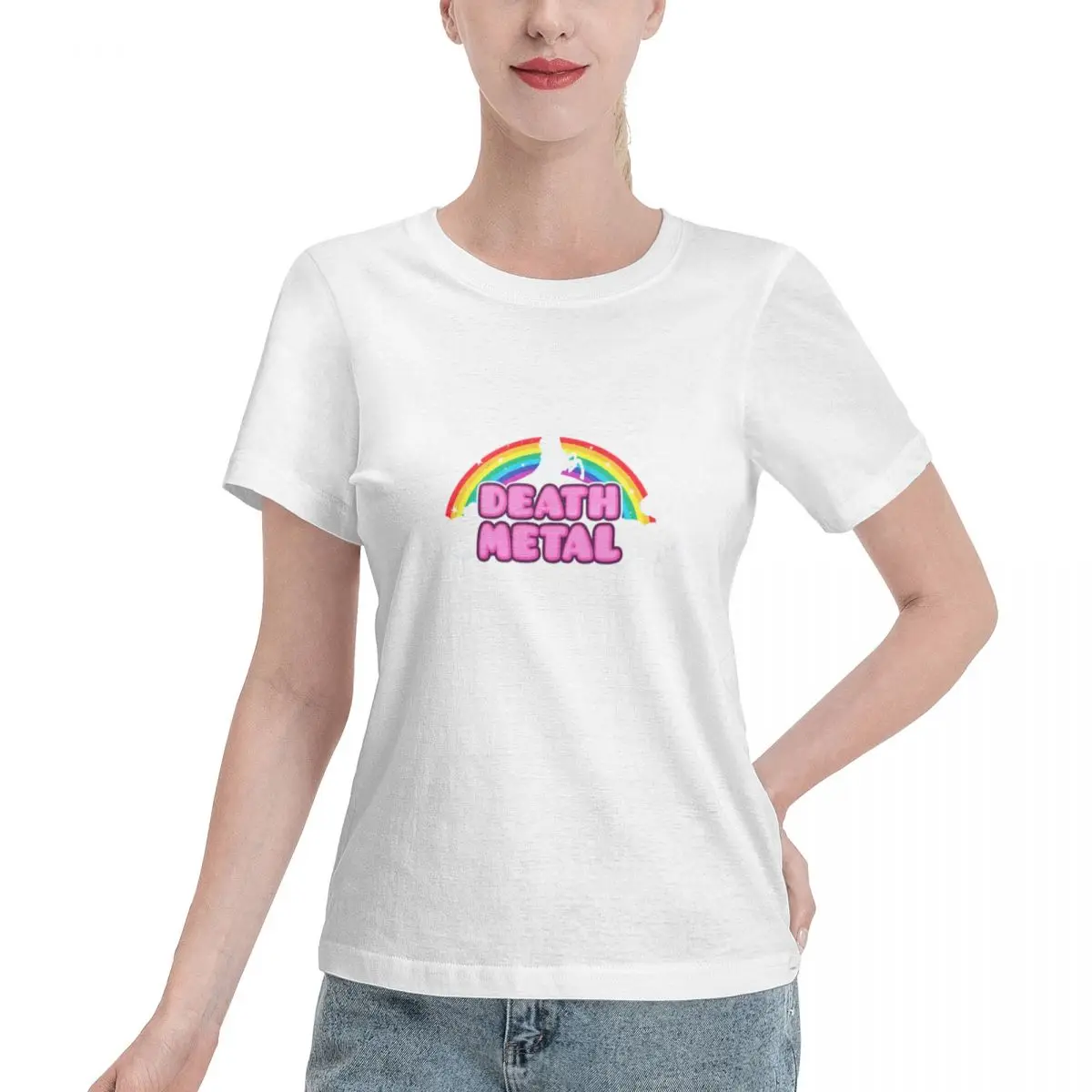 All Season Wear DEATH METAL! (Funny Unicorn Rainbow Mosh Parody Design) Women's T-shirt Soft Casual Sport Casual Top