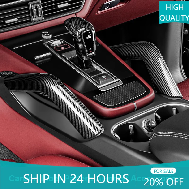 NEW1 For Porsche Cayenne 2011-2017 2018-2024 ABS Car Carbon Fiber Pattern Central Handle Pull Door Armrest Protective Cover Inte