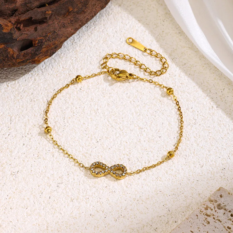 Korean Japanese Infinity 8 Zircon Bracelet Stainless Steel Women Luxury High Quality Non Fading Titanium Steel Jewelry Wholesale