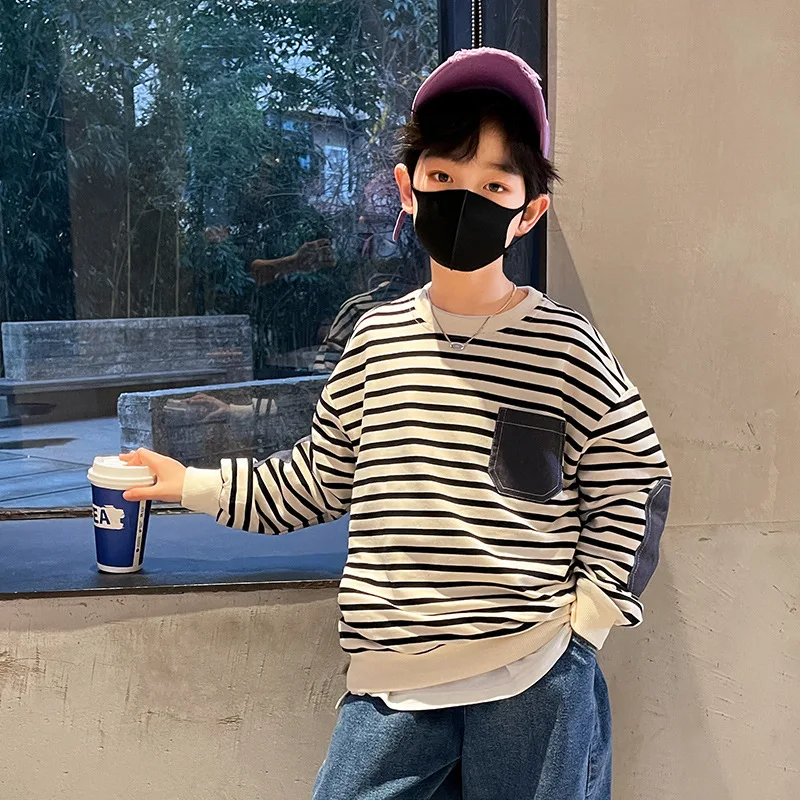 

Boys Shirts Spring Autumn Children Long Sleeves Striped Tees Kids T-Shirt Casual Boys Clothes Korean Casual Tops