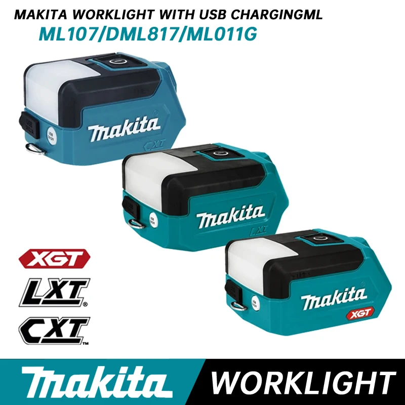 

MAKITA ML011G ML107 DML817 беспроводной светодиодный рабочий светильник 40 В/18 в/12 В Макс компактный фонарик с зарядкой от USB внутренний наружный прожектор