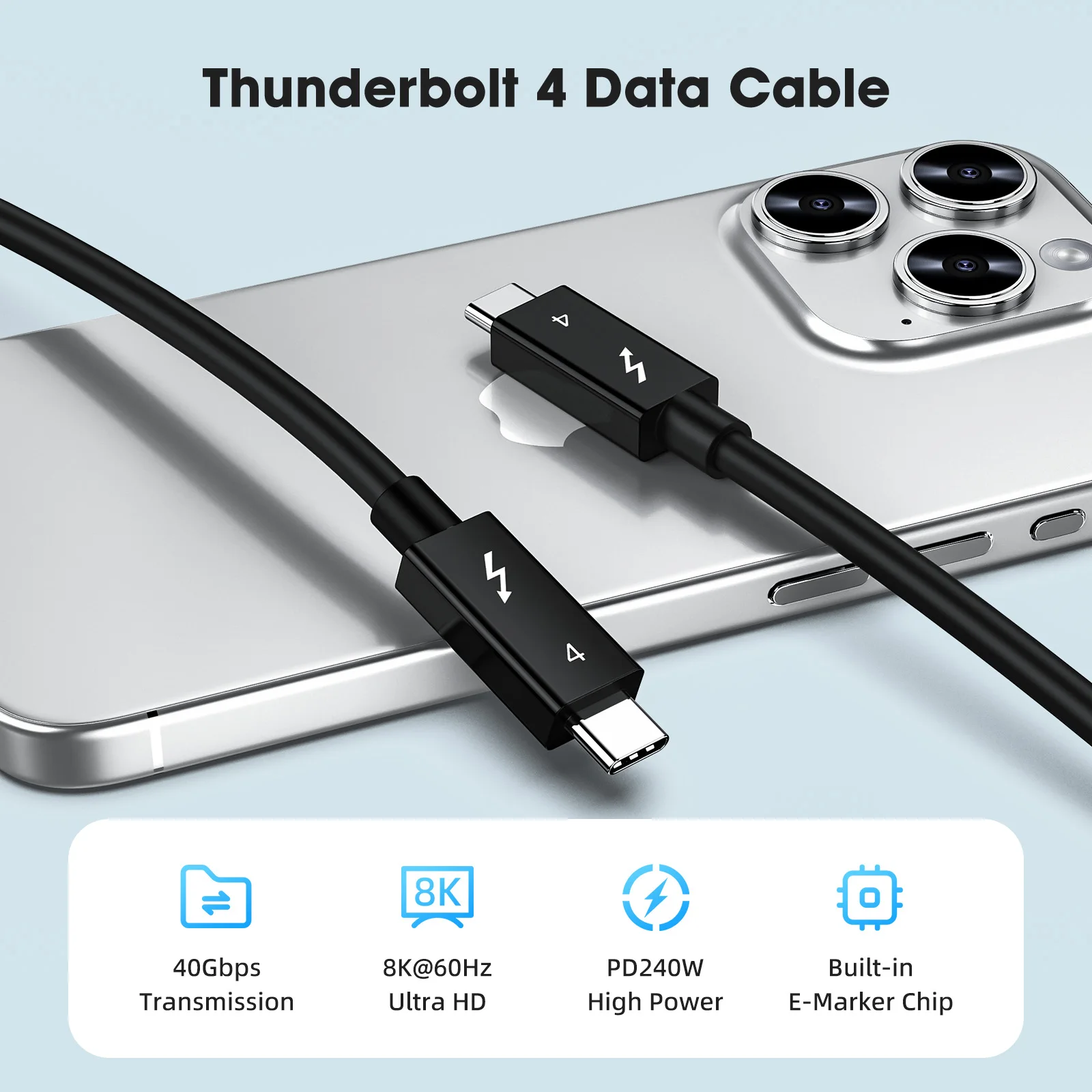 Câble coaxial Sbtool Thunderbolt 4 USB4 Type-C 240W Charge rapide 3m - 0,3m pour EGPU iPhone iPad MacBook