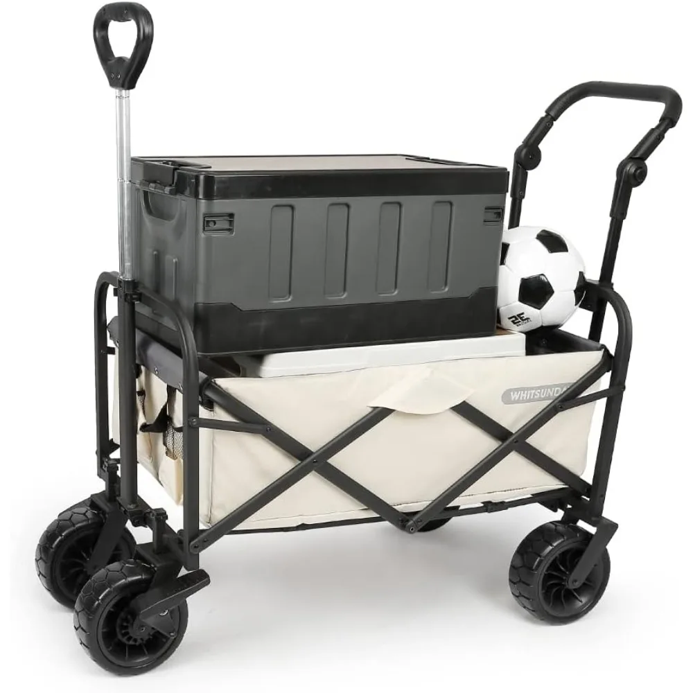 

WHITSUNDAY Collapsible Folding Garden Outdoor Park Utility Wagon Picnic Camping Cart with Bearing and Brake 8" All Terrain