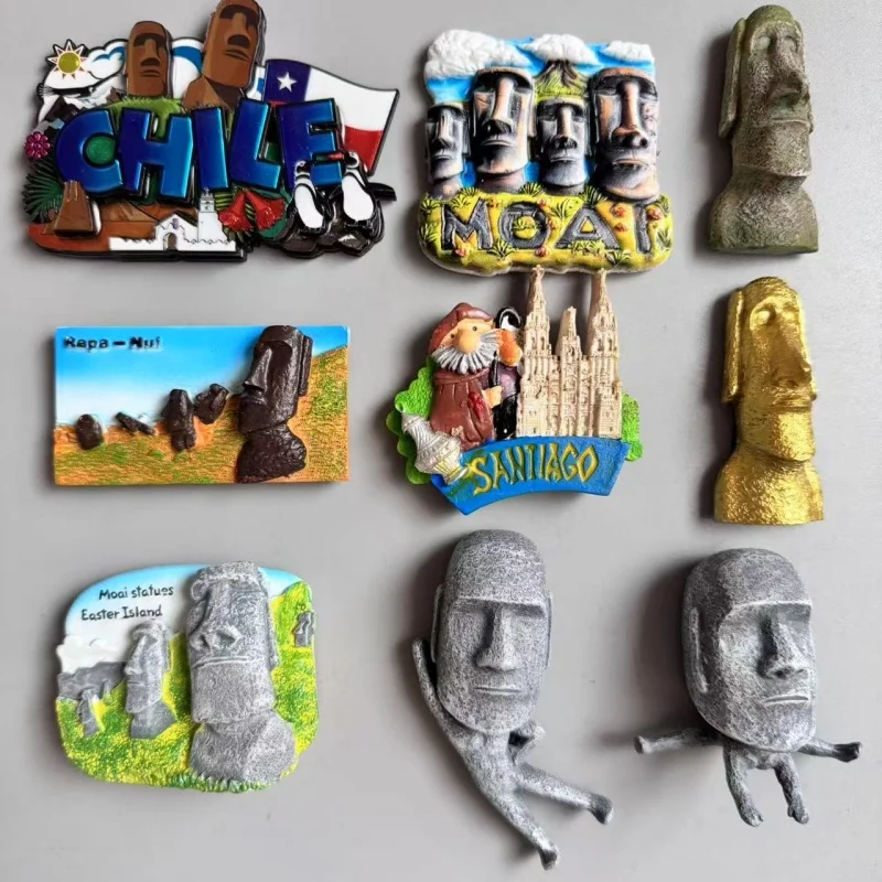 Imã de geladeira para geladeira coleção, lembrança da ilha de Páscoa, figura misteriosa resina, ímãs Boutique geladeira, Chile