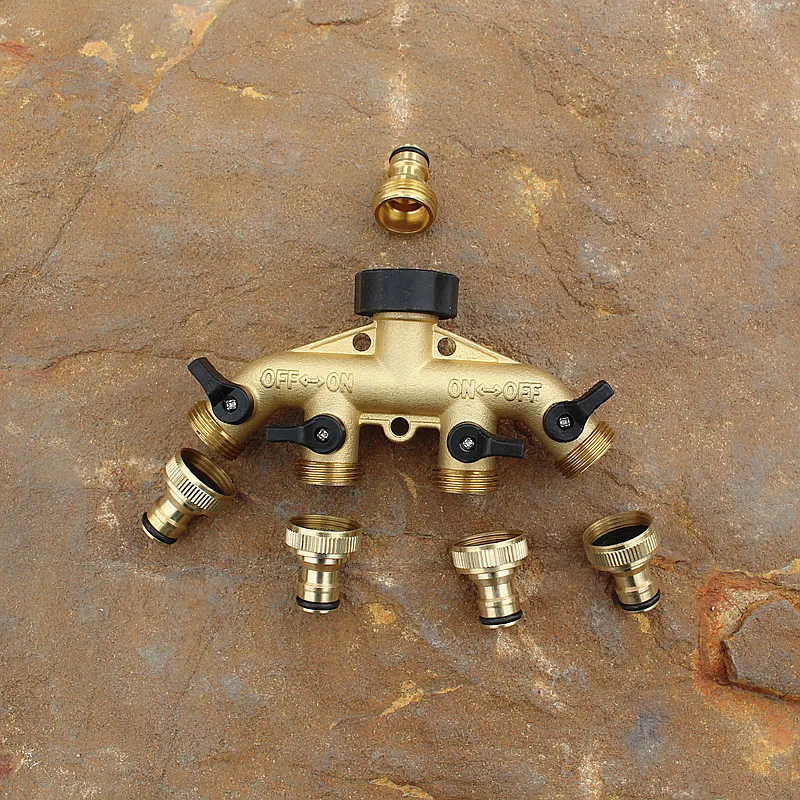 5-Ways Hose Splitter Nipple Connect Garden Household Brass Four Way Valve Water Distributor Flower Joint Garden Watering