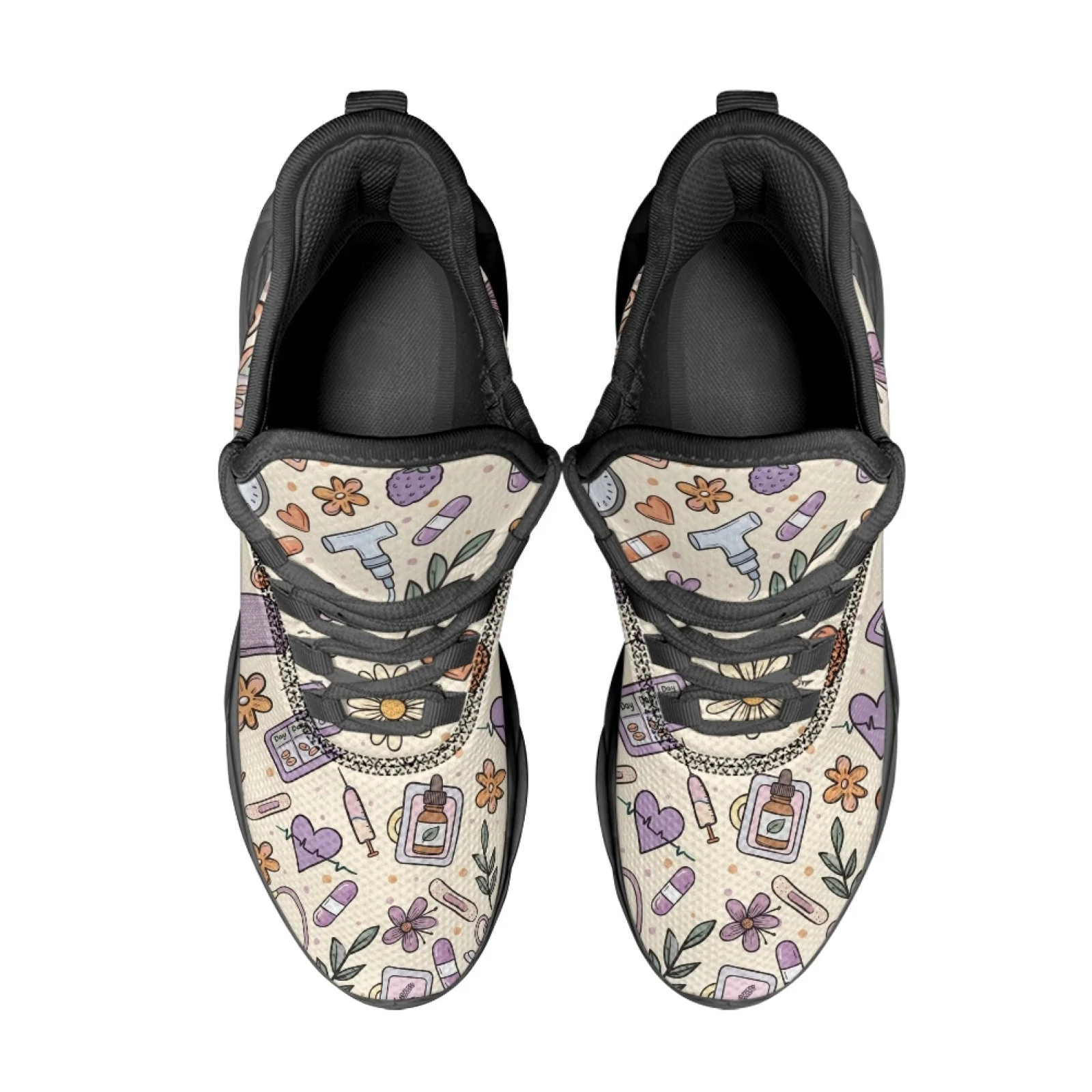 PENSTROLL Medical Floral Men's Running Shoes for Walking Mesh & EVA Slip-On Sneakers for Work and Everyday Casual Wear