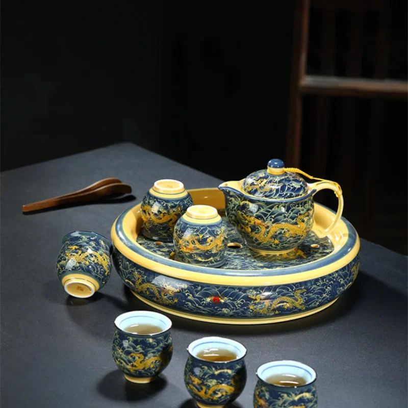 High-grade tray Kung Fu tea set ceramic tea tray teapot double-layer teacup