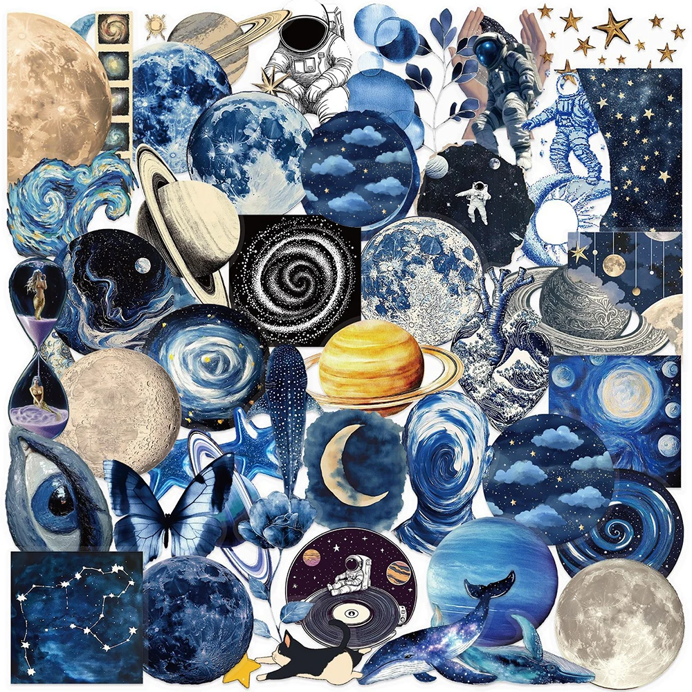 

10/30/50pcs Transparent Blue Outer Space Planet Cartoon Stickers Cool Decal Decoration DIY Suitcase Phone Guitar Kid Sticker Toy
