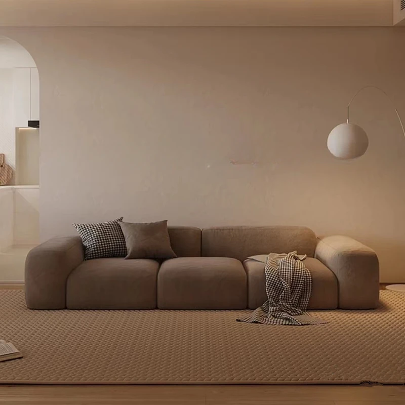 Modular sofa Simple living room, velvet fabric sofa, square tofu block, floor-to-ceiling in-line sofa