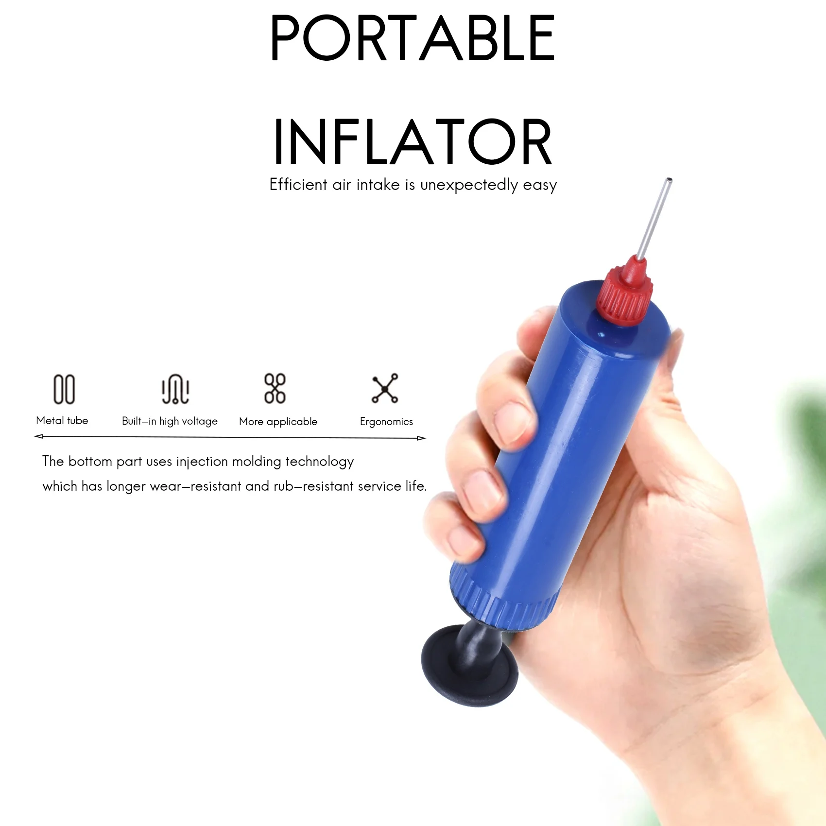 AT77 Football Soccer Inflatable Ball Hand Air Pump with Needle Blue