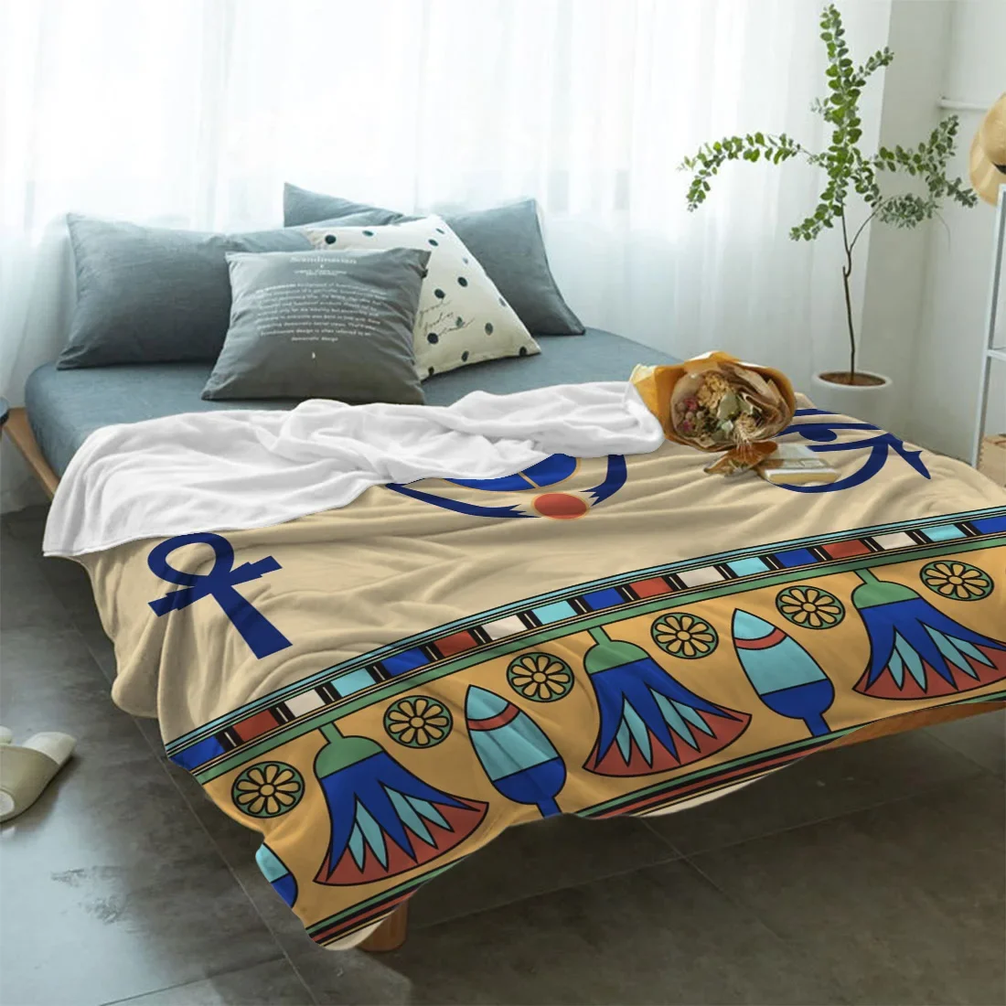 Blanket Scarab Egyptian Hibiscus Lotus Pattern Beetle Ancient Animal Art Flannel Blanket Soft Throw Sofa Bed Travel Blankets