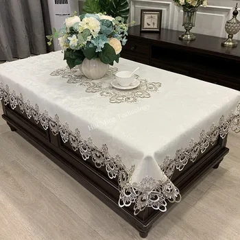 Rechthoekig tafelkleed Luxe borduurkant Tafelkleed Bloem Elegant uitgehold tafelkleed Handdoeken Eettafeldecoratie