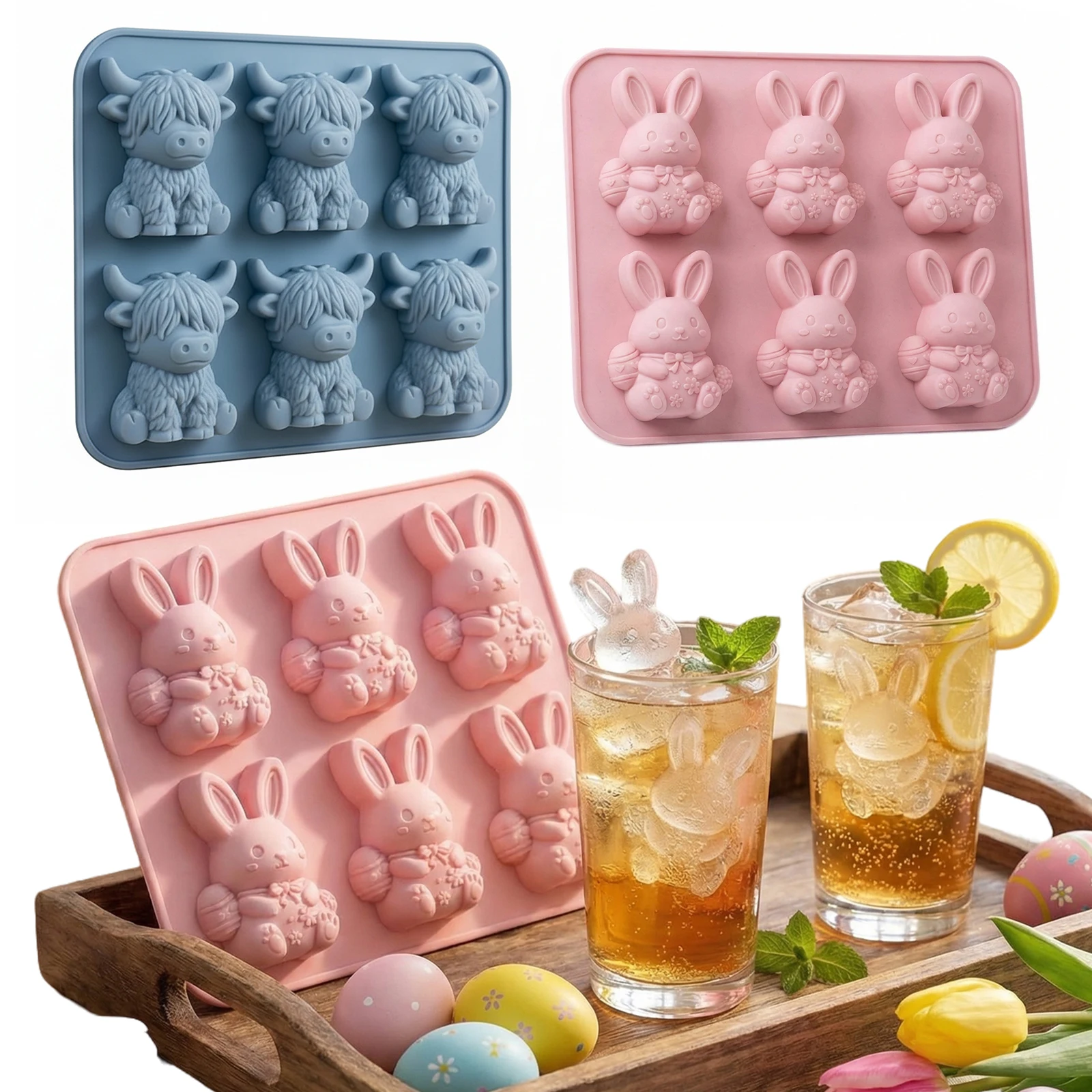 Silicone Easter Casting Moulds Easy To Demold Highland Cattle Casting Moulds Soft Elasticity 6 Cavities for DIY Home Decor Gift