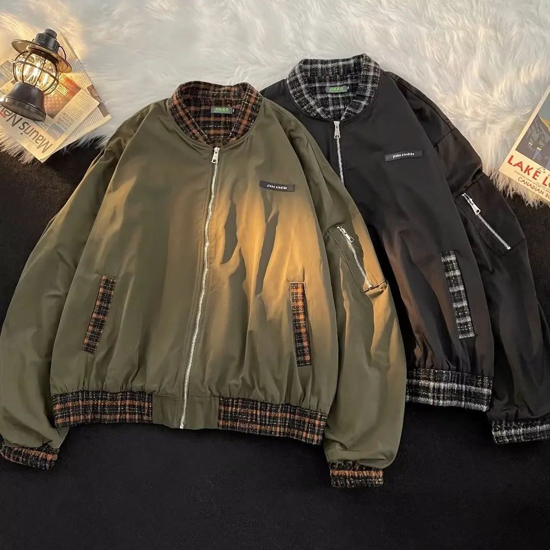 

Осеннее мужское повседневное клетчатое лоскутное пальто большого размера, свободное повседневное пальто в американском стиле, модное винтажное пальто, верхняя одежда...