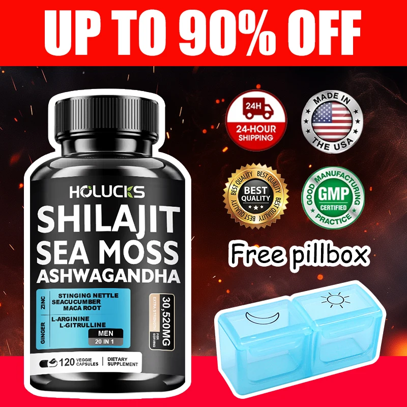 

Natural Shilajit & Sea Moss Capsules, for Deep Cellular Detox, Anti-Inflammatory & Antioxidant, Reduces Fatigue, Overall Balance