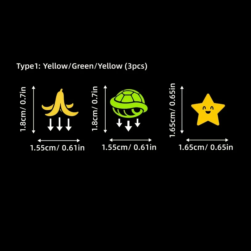 Funny Banana Peel & Turtle Vinyl Decals 3Pcs/Set Colorful Waterproof Stickers for Car Interior Button Personalized Ornament
