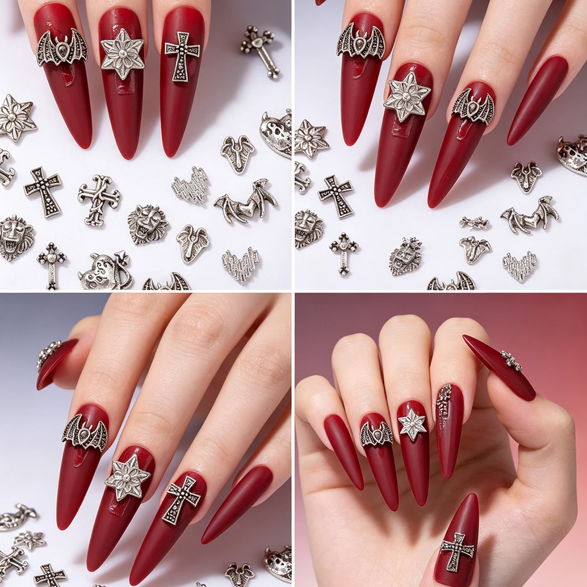 50 Pieces of Retro Punk Style Alloy Cross Nail Art Decorations, 3D Crosses, Hearts, and Devil Designs Mixed in Various Styles, Nail Gemstones, Rhinestone Nail Accessories, Y2K Multifunctional DIY Decoration Accessories, Fake Nail Decorations, Nail Supplies