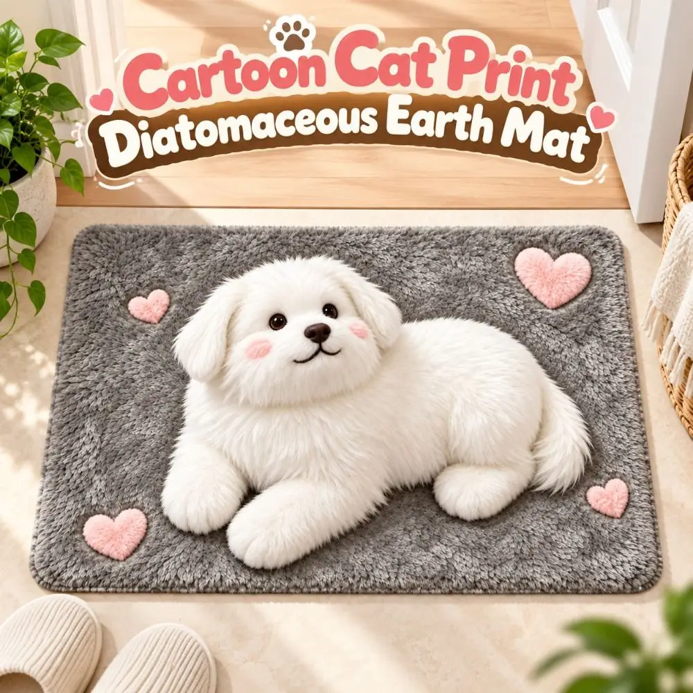 Diatomaceous Earth 3D Realistic Cat Floor Mat Water-absorbing Non-slip Bathroom Carpet Piggy/Shark Pattern
