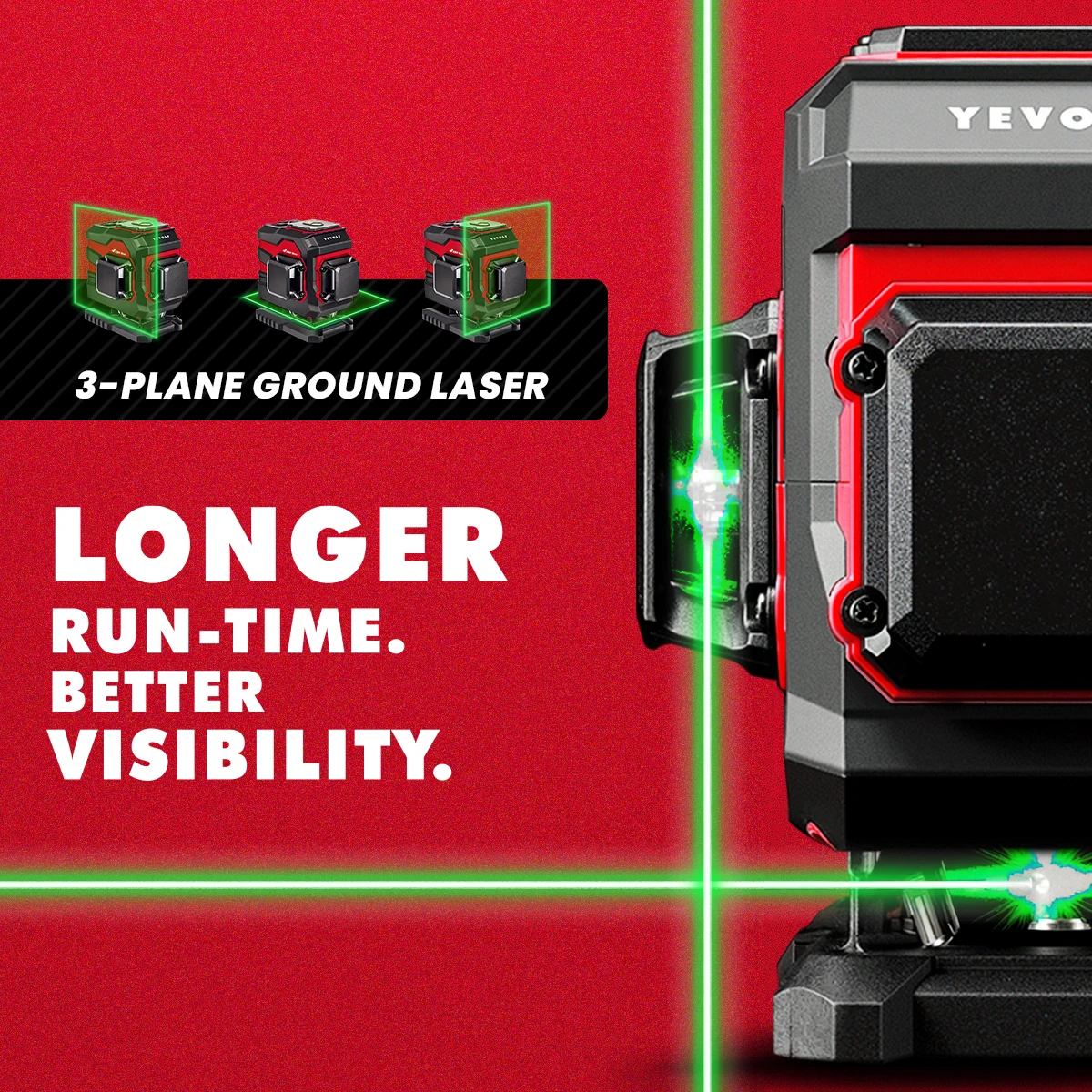 YEVOLT Green Laser Level TP-YVGLL4XS12T-Series 3-Plane 12-Line Self-leveling 360 3D Power x 1/2 Measuring Tool-1.5M Tripod