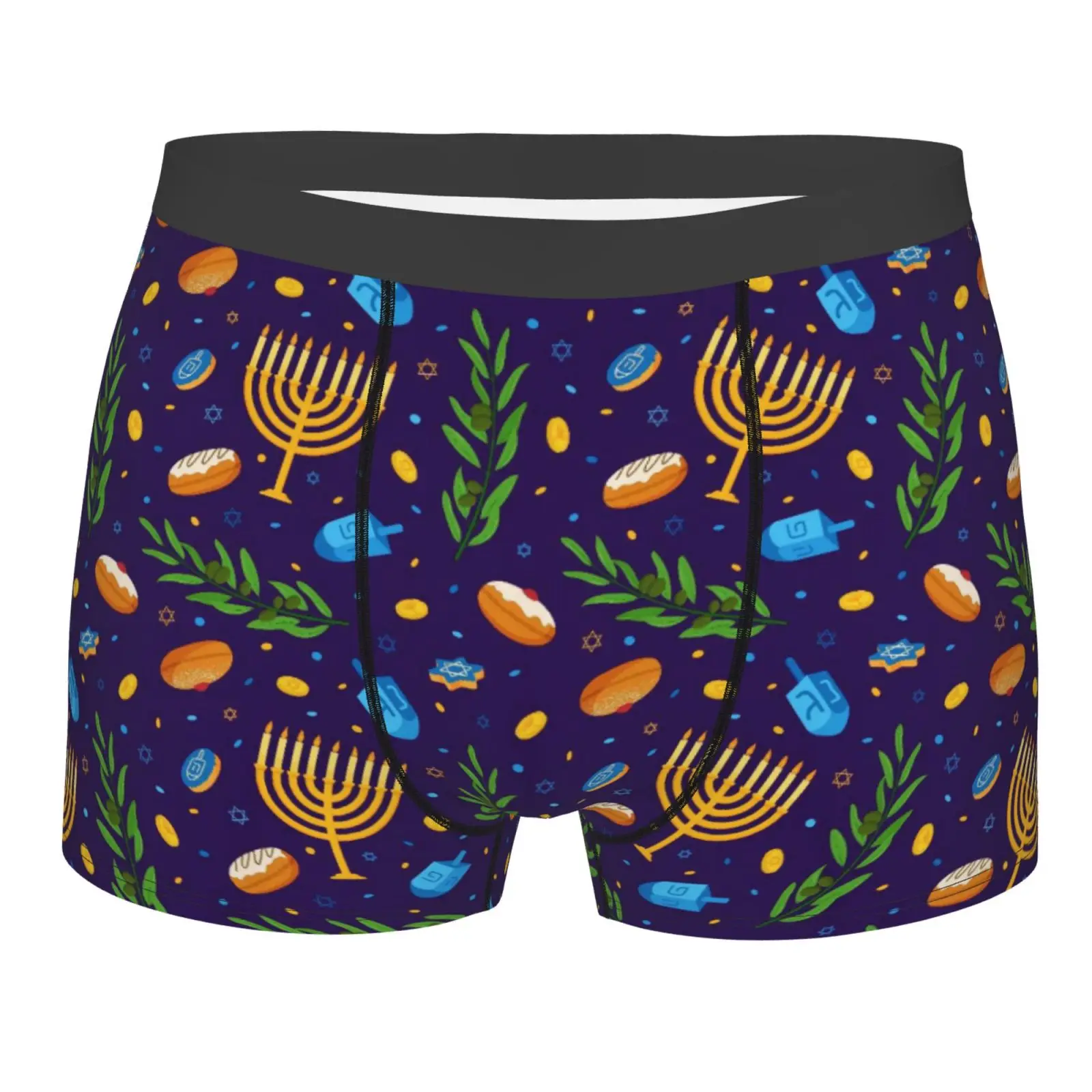 Happy Hanukkah Jewish Festival Holiday Man's Boxer Briefs Breathable Funny Underwear High Quality Print Shorts Gift Idea