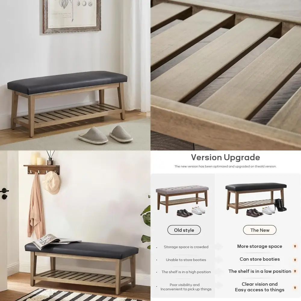 

Скамейка для хранения обуви с обивкой из синели и полкой из массива дерева для спальни и прихожей, большой размер