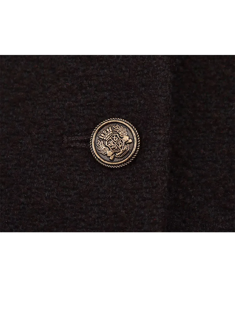 HH المرأة الخريف موضة ريترو الجولة الرقبة قصيرة سترة صوفية الإناث الركاب تنوعا عبق نسيم معطف غير رسمي Mujer #4