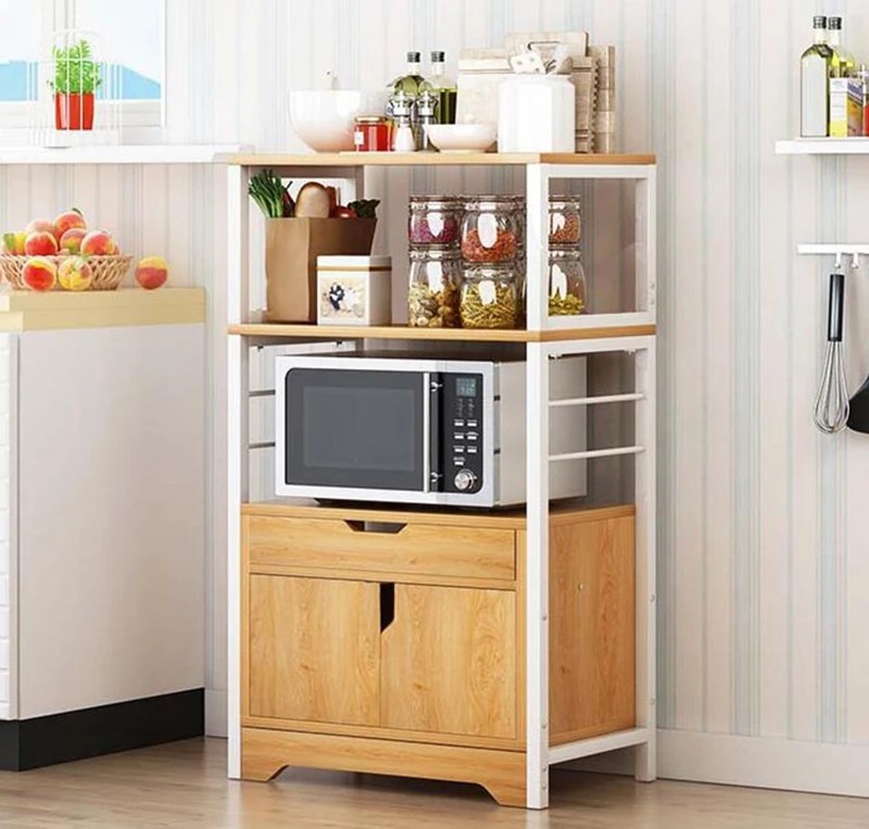 

2/3 Layer kitchen Cabinet with Drawer Door for Microwave Oven Kitchenware Storage Organize Cupboard Kitchen Shelf Rack