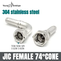 Accesorio de engarzado de acero inoxidable 304, rosca hembra JIC, adaptador de manguera cónica de 74 grados, tuerca de bloqueo de manguera acodada, rosca UNF 26711