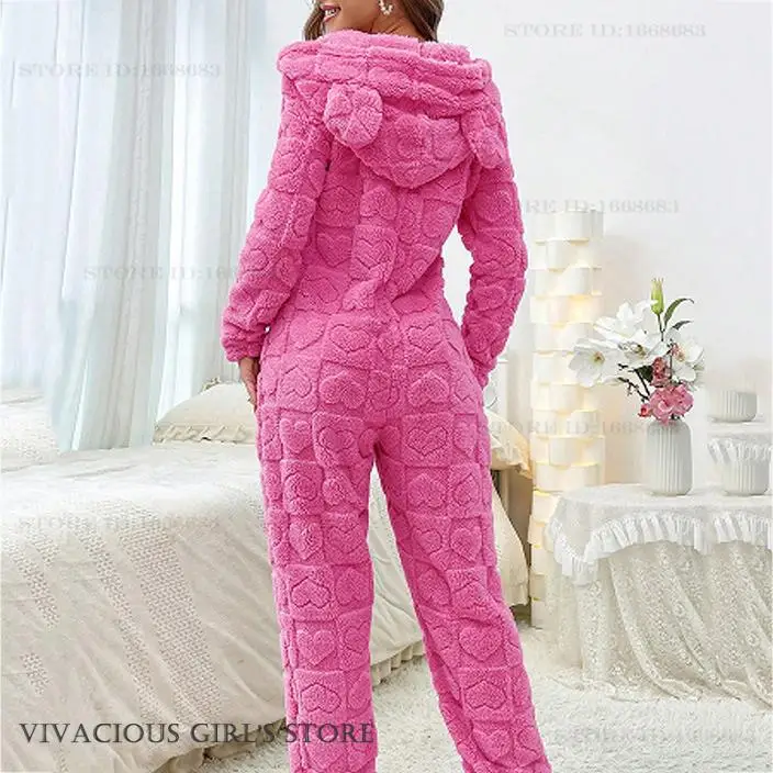 Coral Fleece Cartoon Jumpsuits Pajamas Set Autumn Winter New Home Clothes Pijamas Plush Warm Flannel Onesie Sleepwear Loungewear