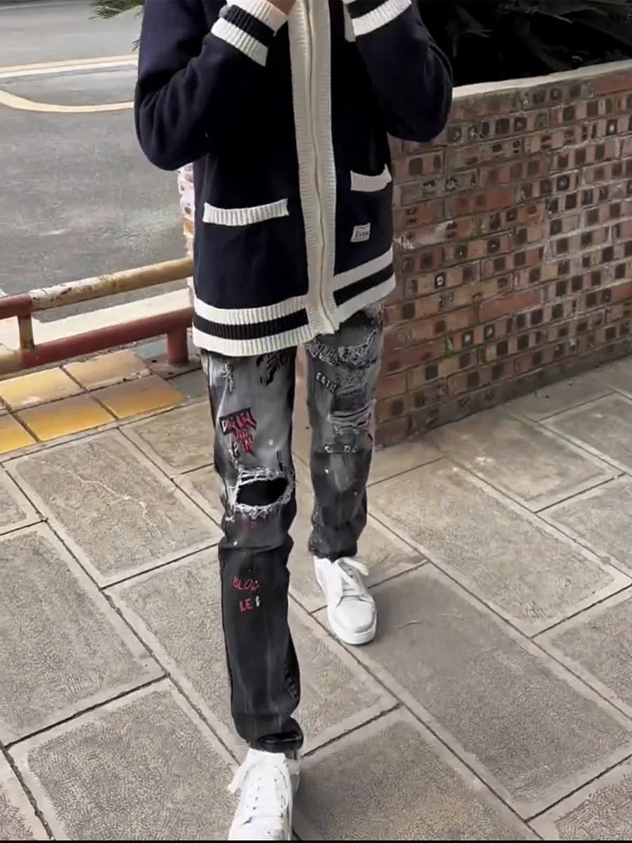 

American High Street Lightweight Luxury Denim Jeans Casual Loose Men's Women's Faion Long Pants Trendy Straight Leg Fit