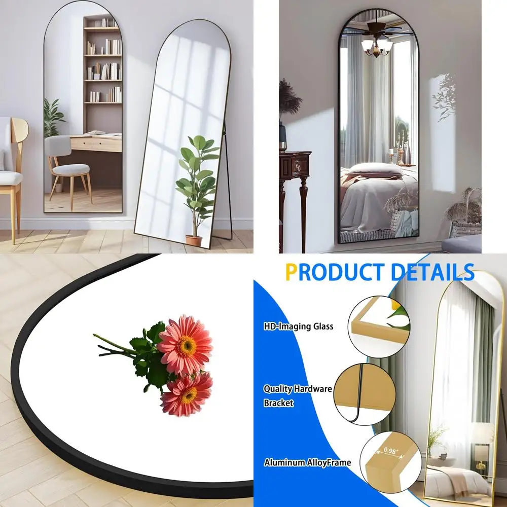 Gebogen vloerstaande spiegel over de volledige lengte, 64x21, voor slaapkamer, woonkamer of garderobe, ideaal om het huisdecor en te verbeteren