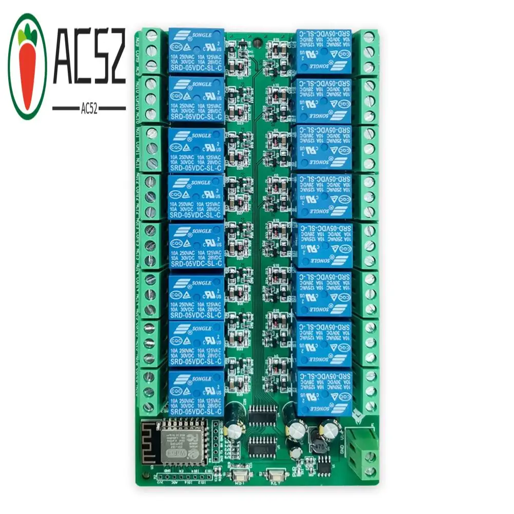 AC52-ESP8266 WIFI 16 Channel Relay Module ESP-12F Development Board Power, 16 Way Relay Module, Supply Mode