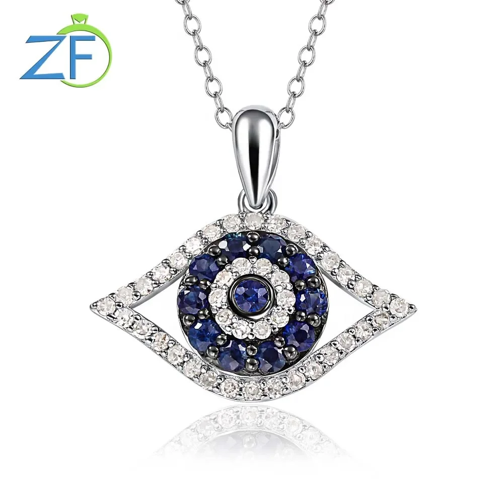 GZ ZONGFA Natural Sapphire Diamond Gem 0.7ct Original 925 Sterling Silver Evil Eye Pendant for Women Chain Necklace Fine Jewelry