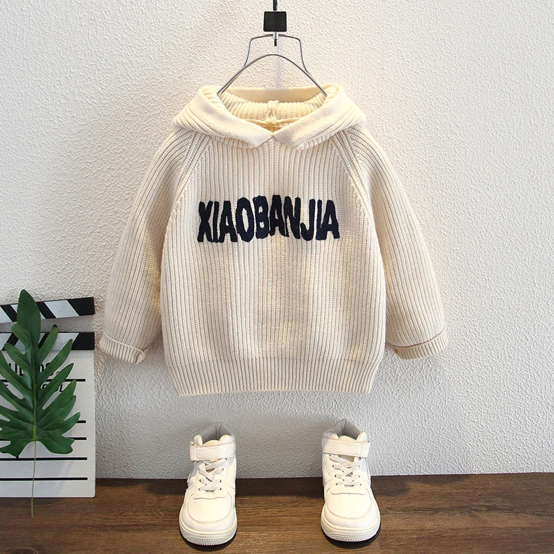 

2024 Kids Autumn Clothes Boys Girls Fashion knitted Sweater Hoodie Alphabet Embroidery sweatshirt Children Loose Hoodie for 2-7y