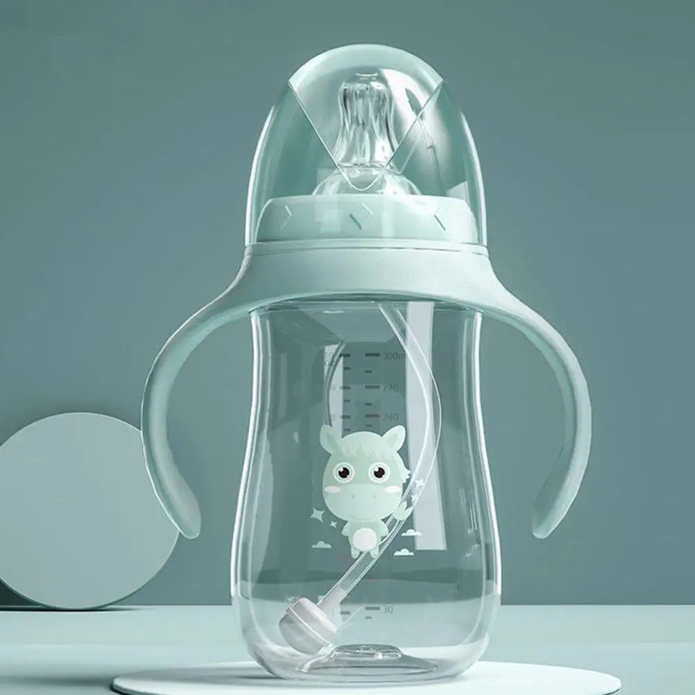 

1 шт., детская бутылочка для кормления молоком, 240 мл, с широким отверстием, портативная, легкая, устойчивая к падениям, с мультяшным принтом, антиколиковая, для младенцев