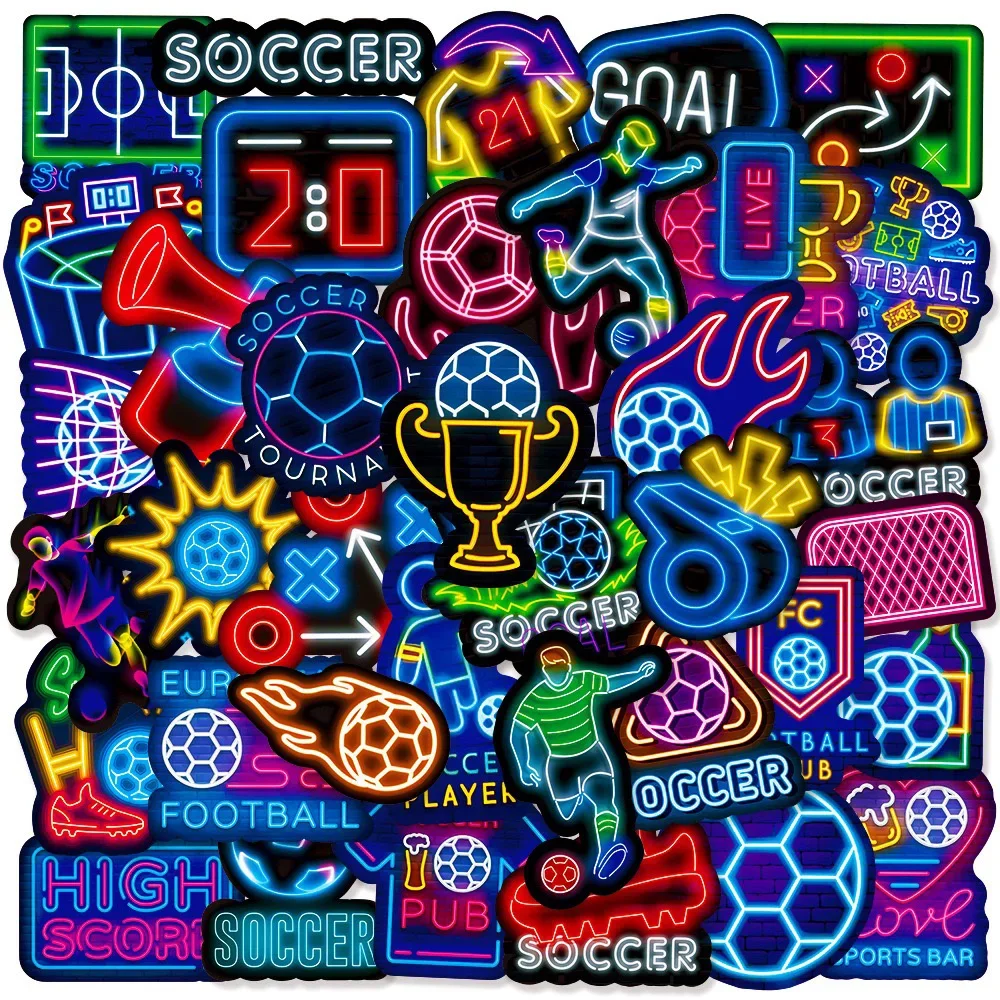 50PCS Neon Style Football Cheer Soccer Game Cartoon Sticker DIY Laptop Luggage Skateboard Graffiti Decals Fun for Kid Toys Gifts