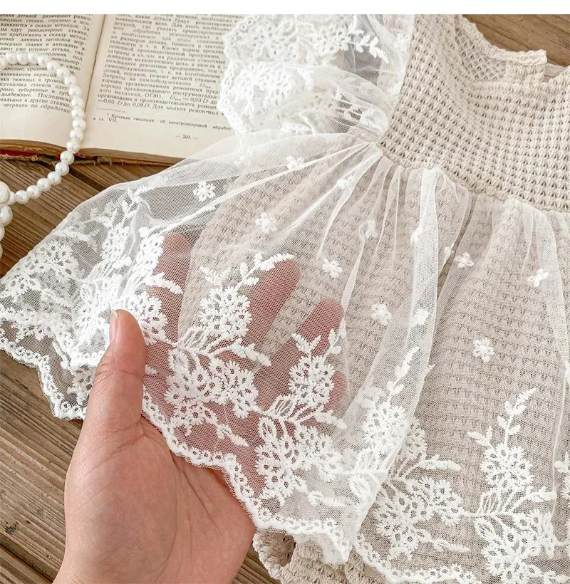 Lace Baby Girl Jumpsuit Waffle Summer Newborn Romper for Girls Clothes Birthday Party Infant Outfit Toddler Onesie Kids Clothing