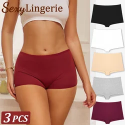 3PCS Women's Cotton Sports Boxers Seamless Panties Underwear Female Solid Color Briefs Cozy Lingerie Intimate Underpants XS-XL