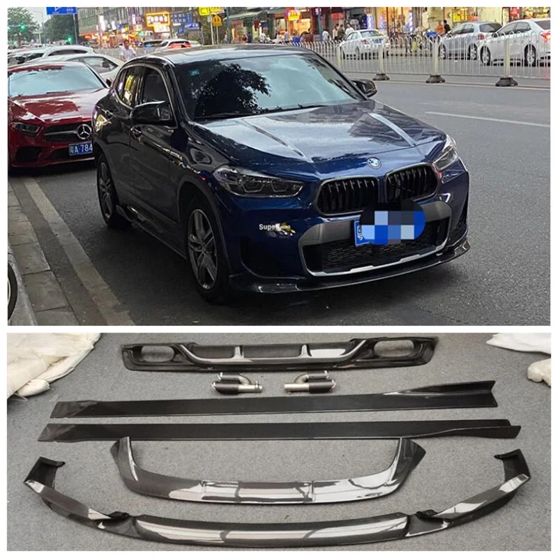 

Высококачественный автомобильный бампер из углеродного волокна для BMW X2 F39 2018-2022, передняя губа, задний диффузор, боковая юбка, спойлер, защита корпуса