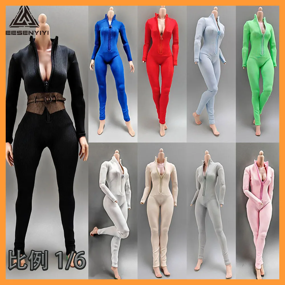 1/6 Scale Female Soldier Fashionable Slim Fit High Neck Tight Fitting Jumpsuit Fit 12-inch BJD Action Figure Body Fans DIY