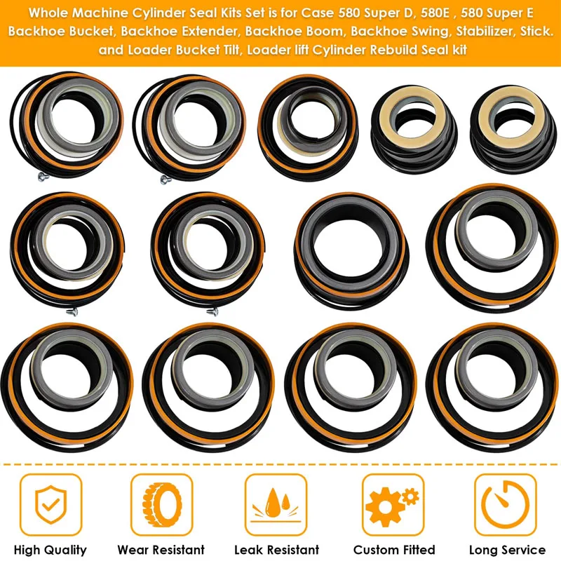 Whole Machine Hydraulic Cylinder Seal Kit for Case 580E, 580SE/ 580 Super E, 580SD/ 580 - G109456& G109417,G109504 & G109452 Etc