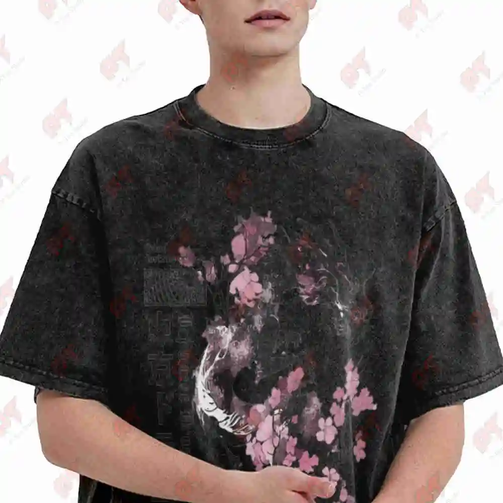 Tokyo Dragon Sakura Vintage Washed Tee Pure Cotton T-Shirt