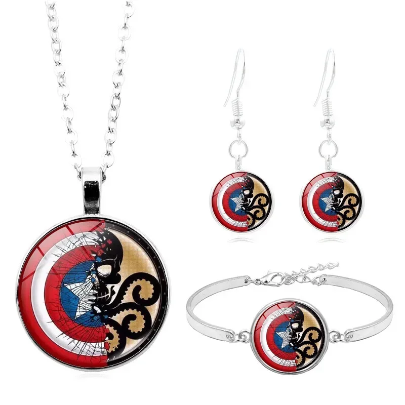 3 pz/set New Marvel Jewelry Set Cartoon Anime periferiche collana con ciondolo da donna moda bracciale in argento orecchini Set di gioielli