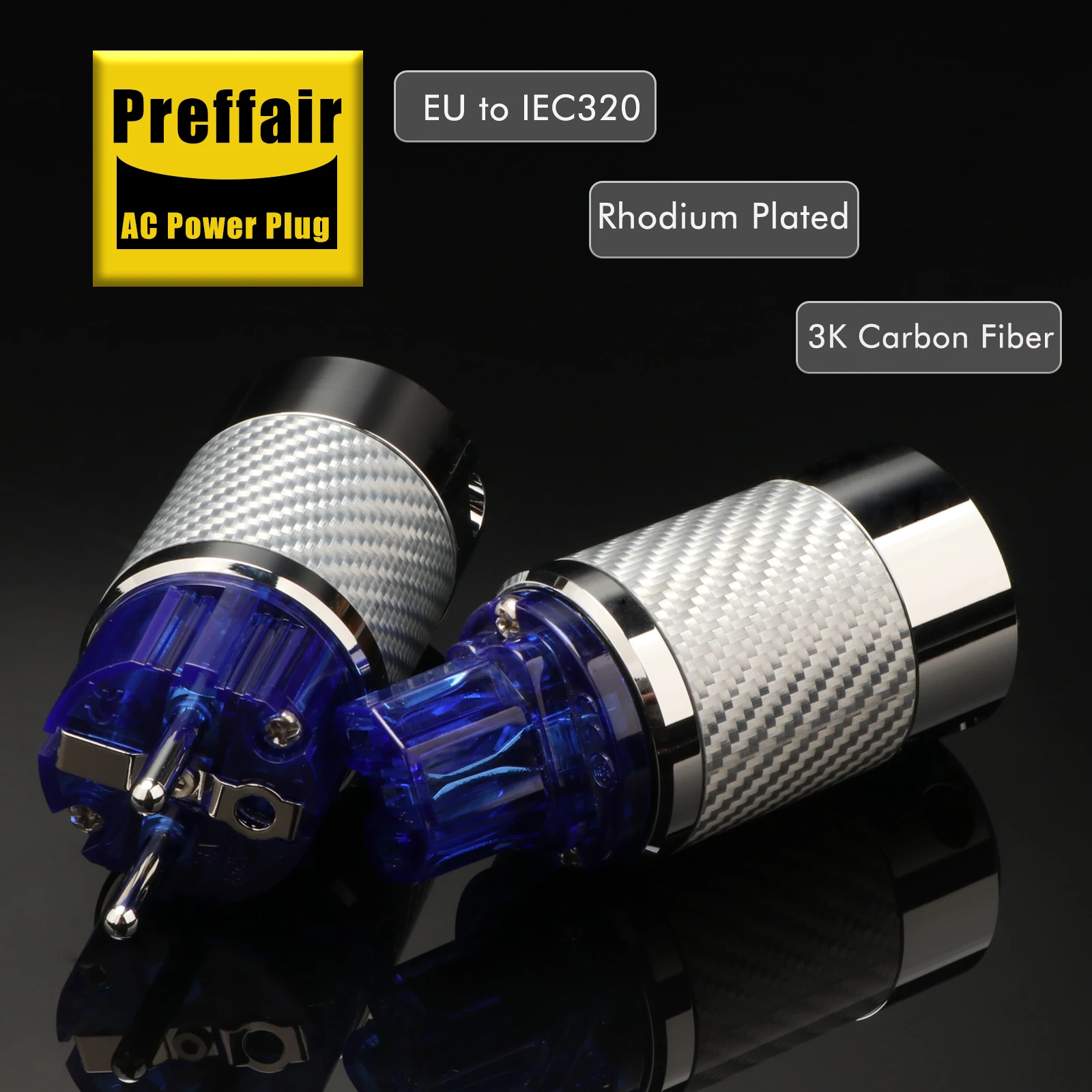 Preffair Rhodium Plated EU IEC320 Power Plug 3K White Carbon Fiber Shell EU Connector For DIY Audiophile AC Power Cable